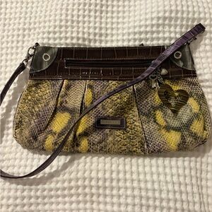 Elegant Brown and Yellow Snake Print Clutch
